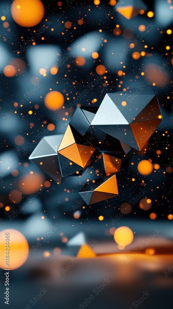 Poster mesmerizing geometric polygons in colorful bokeh background