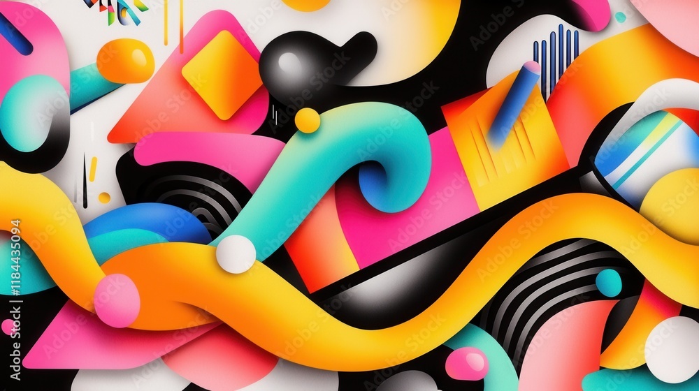 Poster colorful abstract geometric patterns and shapes in dynamic motion and vibrant design