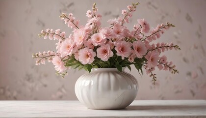 A delicate floral arrangement in a elegant vase with soft pink flowers, lovely arrangements, beautiful bouquet,