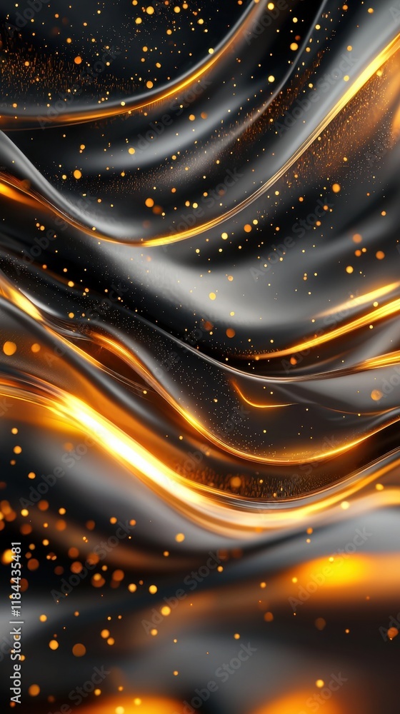 Poster ethereal golden swirls and shimmering fractal patterns in a dynamic abstract