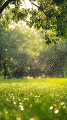 Obraz premium Stunning Summer Rain on Lush Green Grass