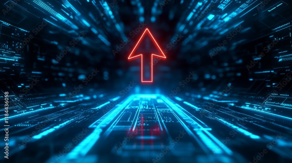 Aufkleber dynamic digital arrow ascending through cyber landscape virtual environment abstract animation futur