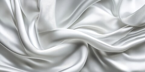 Obraz premium Luxurious satin fabric featuring a white silk texture creates an abstract background, showcasing the elegance of silk texture with a soft focus ideal for various creative projects.