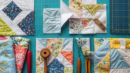 Vibrant Quilting Supplies and Creative Crafting Process