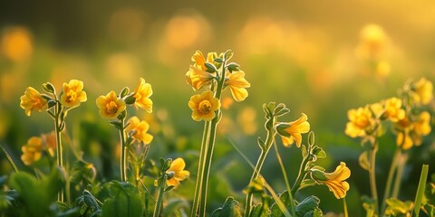 Cowslip blooms in springtime meadows, showcasing the beauty of cowslip in natural landscapes, perfect for capturing the essence of spring with vibrant cowslip flowers.