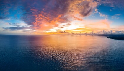 Obraz premium Dramatic Ocean Sunset Colorful Sky Seascape Aerial View