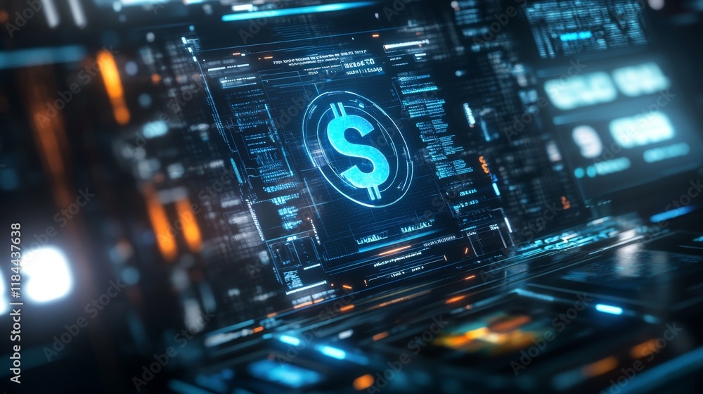 Poster digital currency interface virtual environment graphic design futuristic technology close-up view bl