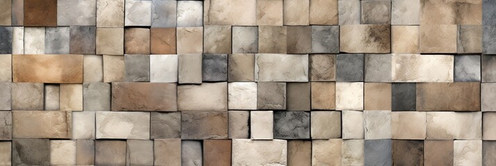 Seamless geometric cubic pattern with aged stone textures in neutral warm tones
