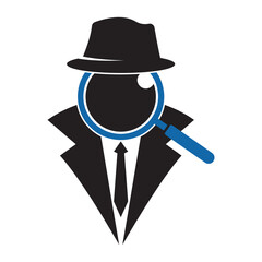 detective with magnifying glass logo vector icon