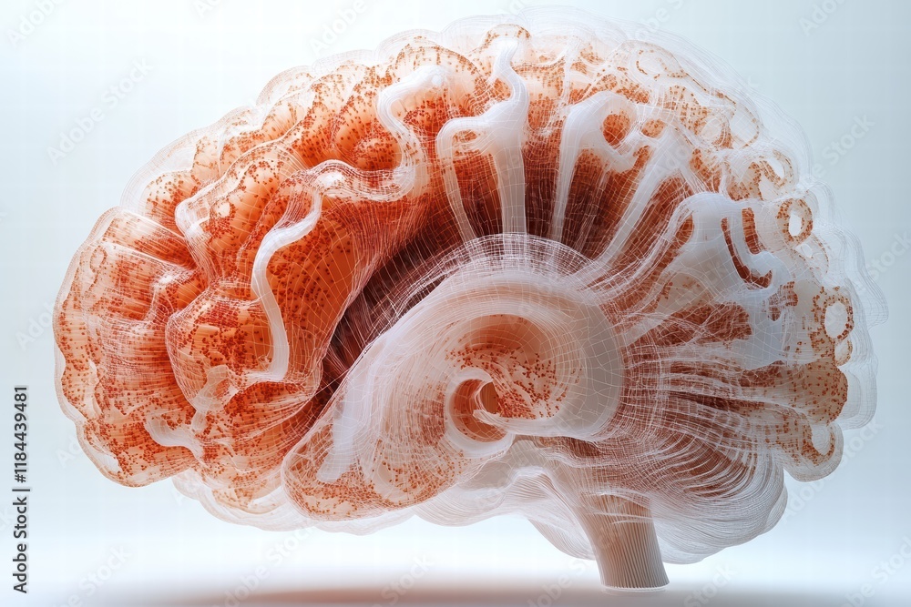 Poster digital brain model showcasing intricate anatomical structures in three dimensions