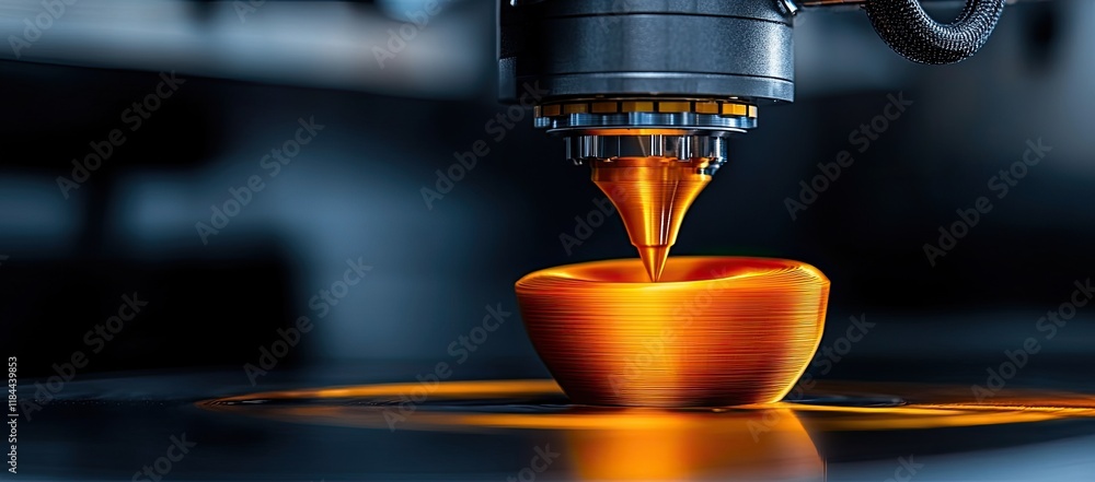 Poster 3d printer creating a layered orange object