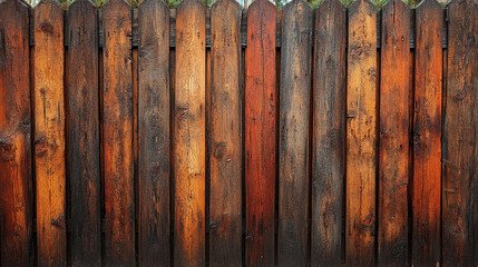 Rustic Wooden Fence with Weathered Planks in Warm Natural Tones