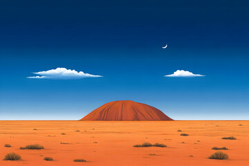 Fototapeta premium Desert Landscape Illustration: Red Rock under Blue Sky