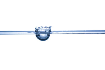 Blue warer split line with splash on a white background