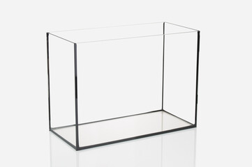 Empty rectangular aquarium on a gray  background