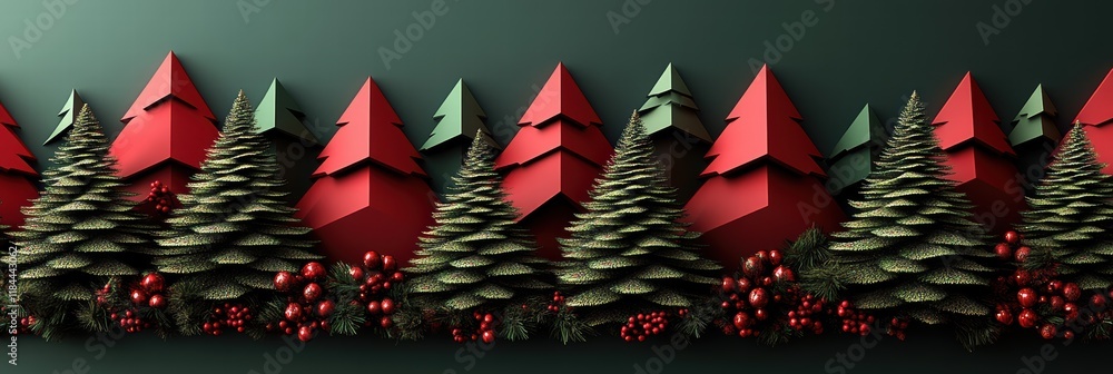 Poster geometric pattern of red and green triangles creating a festive atmosphere for holiday decor