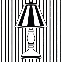 A minimalist lamp silhouette on a retro striped background with bold geometric lines and vintage aesthetics. This black-and-white vector design is perfect for interior themes.
