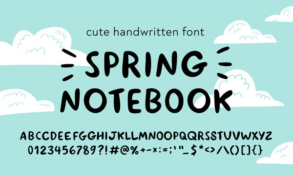 Cute handwritten and all caps font. Vintage typeface alphabet in vector format. Capital letters, numbers and punctuation symbols. Make your own unique compositions, designs with full handmade look.