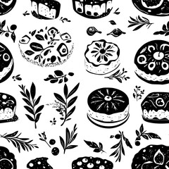Collection of Baked Brie with Jam continuous icon pattern, Baked Brie with Jam vectorized artwork