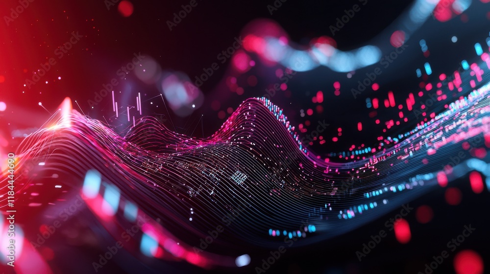 Poster mesmerizing digital fluid waves and abstract neon patterns