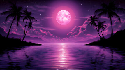 Naklejka premium Purple Moon Tropical Night Illustration