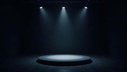 Darkened room with a single spotlight on podium, focus, dramatic