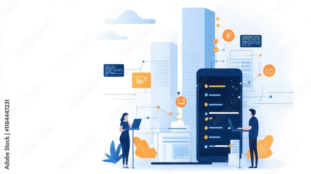 Poster digital data analytics and business strategy planning in modern workspace