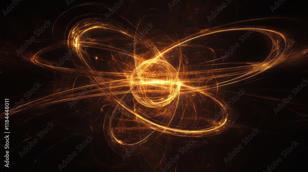 Poster quantum-inspired digital art, where quantum principles such as superposition and entanglement are us