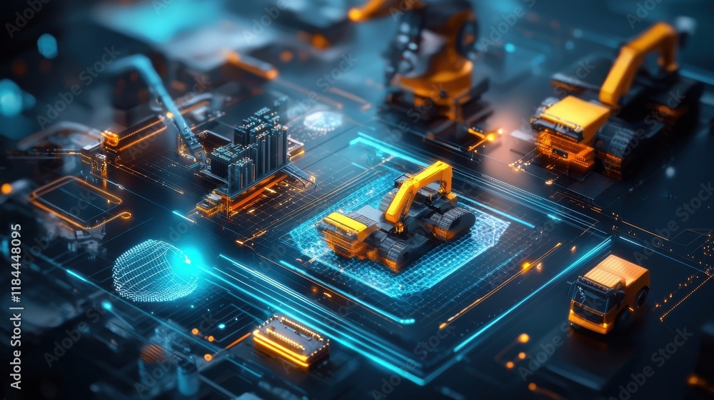Poster futuristic microchip circuit technology innovation and digital automation system