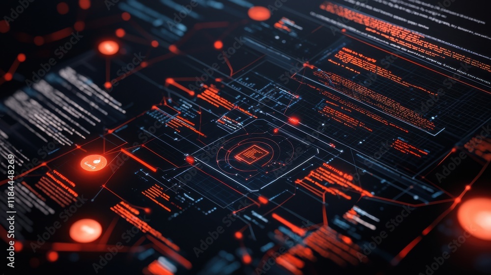 Aufkleber futuristic digital technology abstract hud interface with glitch neon lights and circuit board patte