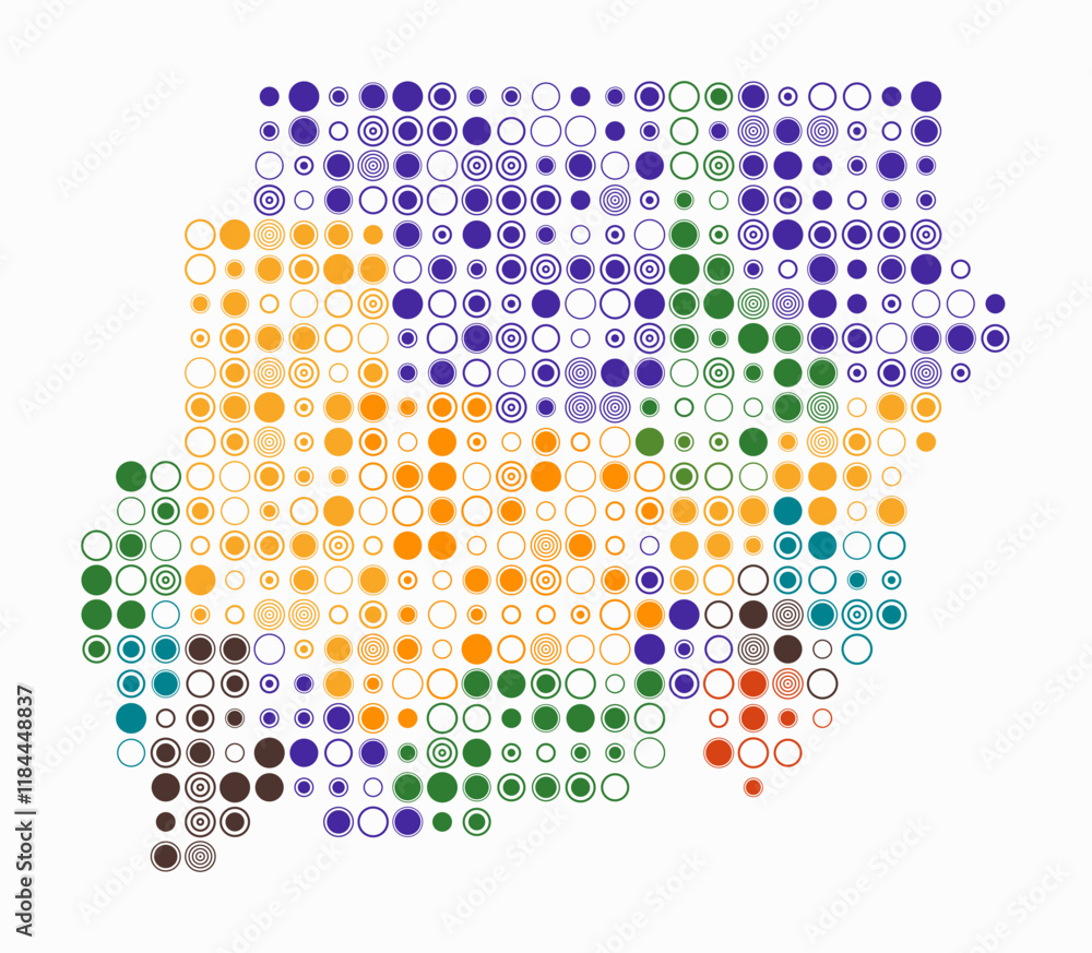 Poster sudan, shape of the country built of colored cells. digital style map of sudan on white background. 