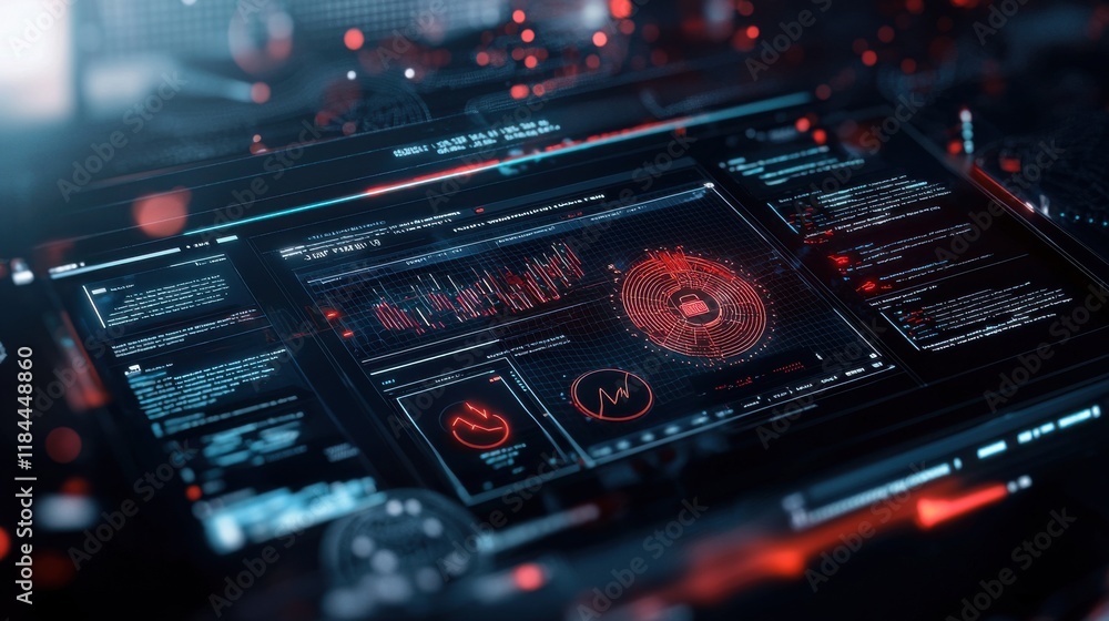 Poster futuristic technology interface dashboard with cyberpunk inspired hud elements