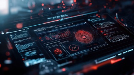 Futuristic Technology Interface Dashboard with Cyberpunk Inspired HUD Elements