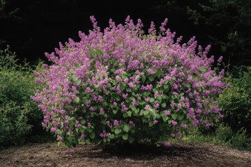 Lush lilac bush blooms vibrantly in a spring garden full of life