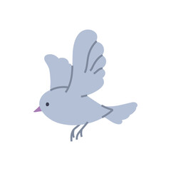 Cute bird in flight. Flat graphic element for spring and summer designs.