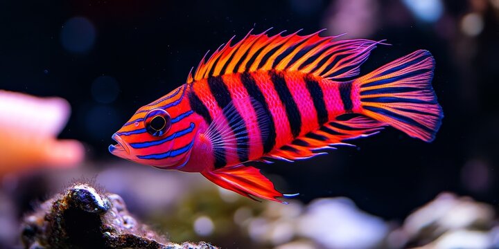 Red morph of zebra mbuna fish showcases vibrant colors and unique patterns. This striking red morph of zebra mbuna is perfect for aquarium enthusiasts seeking captivating fish species.