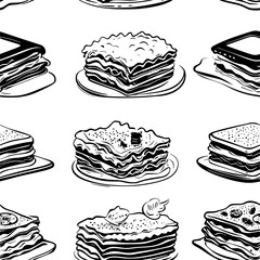 Collection of Lasagna icons, Lasagna vectorized seamless pattern