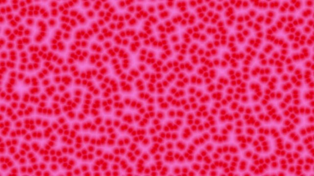 Abstract Red Cells On A Pink Looped Background. Animation With Chaotic Tiny Blurry Spots on a Light Pink Background. Red-Pink Geometric Background Loop.