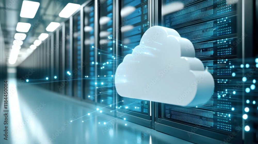 Poster modern data center with cloud computing and digital infrastructure