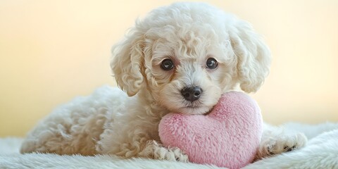 Photorealistic Dog Portraits with Heart Accessories in Pastel Backdrops