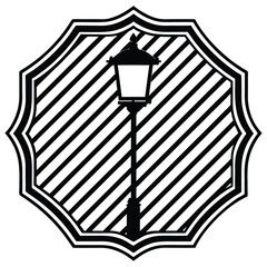 A minimalist lamp silhouette on a retro striped background with bold geometric lines and vintage aesthetics. This black-and-white vector design is perfect for interior themes.