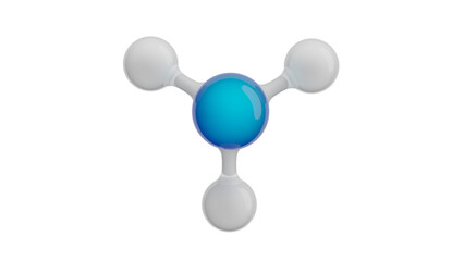 Molecule of Ammonia. Molecular formula: NH3. Chemical model: Ball and Stick. Isolated. Transparent background. PNG. 3D illustration