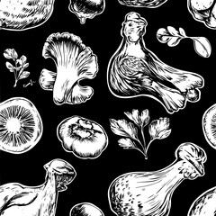 Collection of Organic Chicken Marsala icons, Organic Chicken Marsala illustration art, seamless pattern