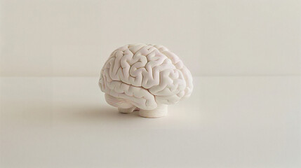 Aging human brain model with subtle cracks and fading colors, symbolizing cognitive decline and mental health. Concept of aging, neuroscience, and mental wellness.