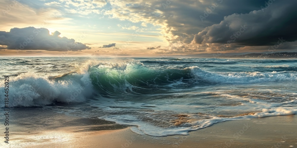 Aufkleber dynamic riptide at the beach showcases powerful rip currents, creating a stunning coastal seascape. 