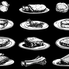 Collection of Prime Rib icons, Prime Rib illustration art, seamless pattern