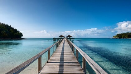 Obraz premium Tropical Island Paradise Wooden Pier Azure Ocean Beach Scene