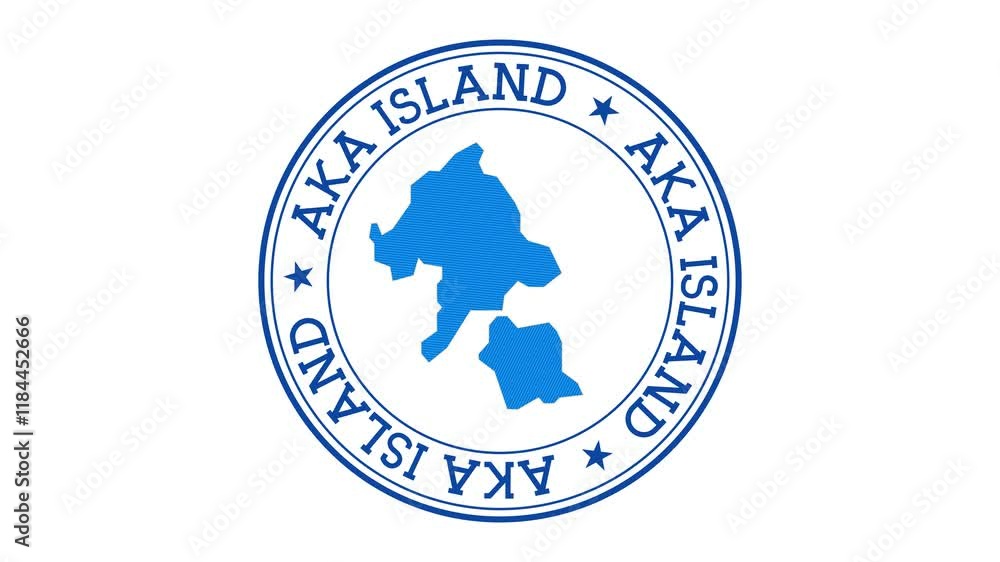 Aufkleber aka island intro. badge with the circular name and map. aka island round logo animation.