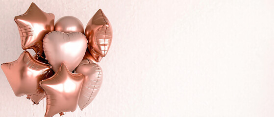 Naklejka premium Set of zink air balloon, stars in metallic finish isolated on a transparent background for festive occasions. Generative AI