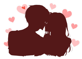 キスをしようとする男女　影絵　ハート